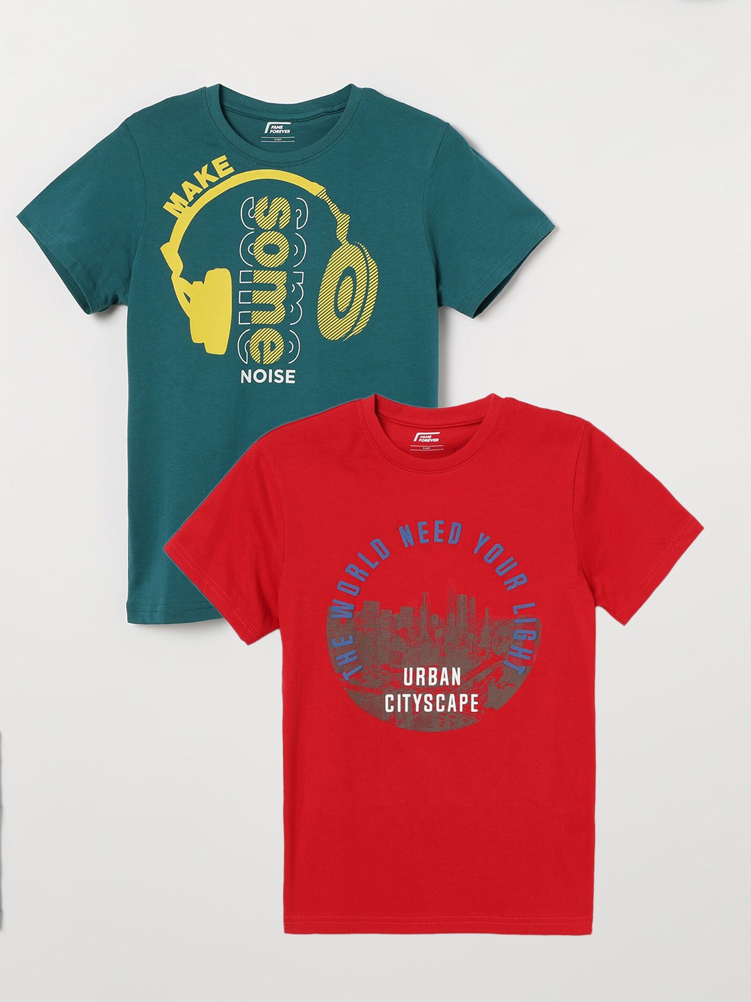 

Fame Forever by Lifestyle Boys Pack Of 2 Typography Printed Cotton T-Shirts, Red