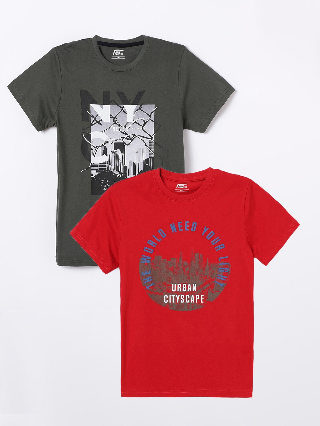 

Fame Forever by Lifestyle Boys Pack Of 2 Printed Pure Cotton T-Shirts, Red