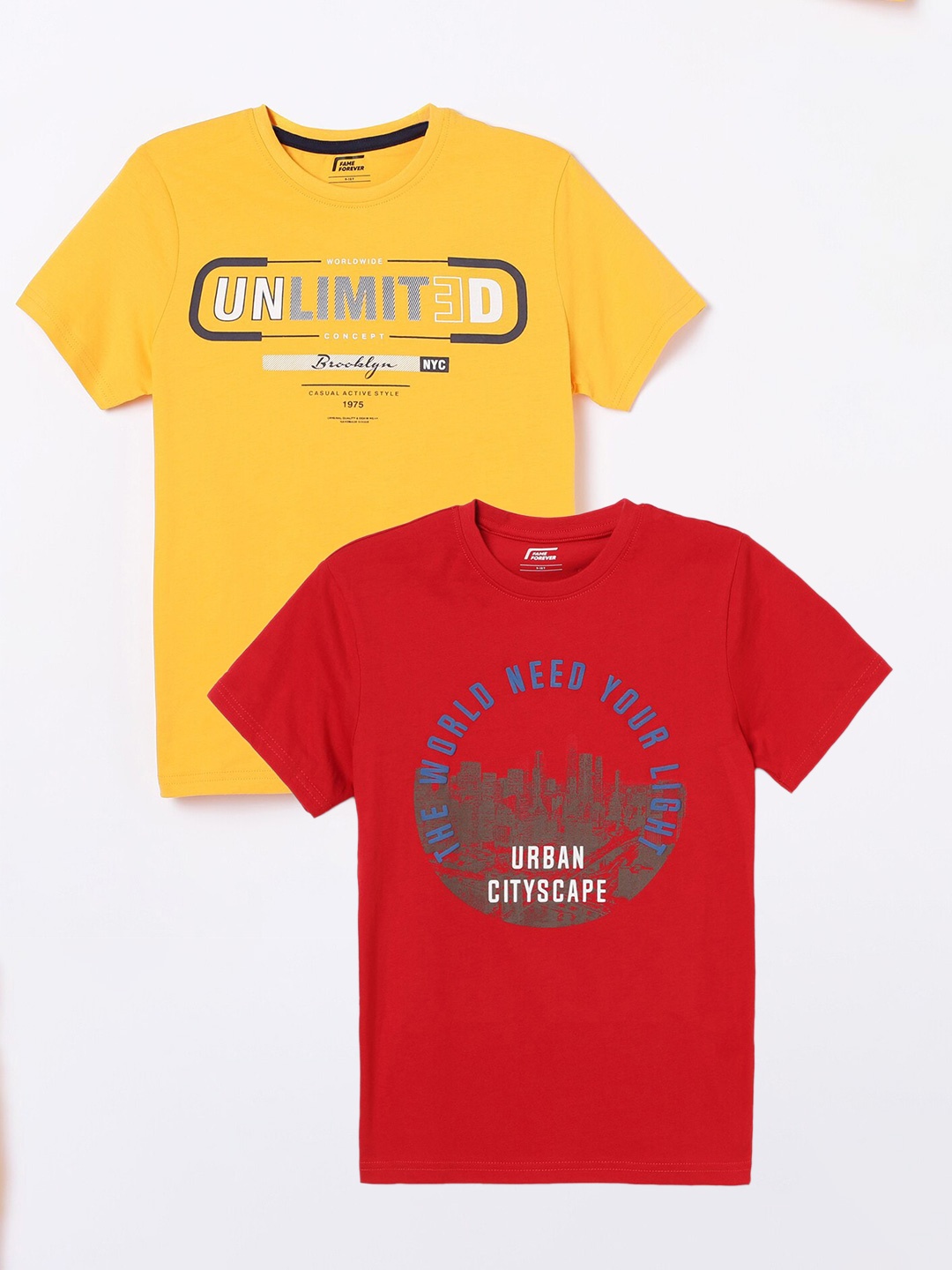 

Fame Forever by Lifestyle Boys Pack Of 2 Typography Printed Pure Cotton T-Shirts, Red