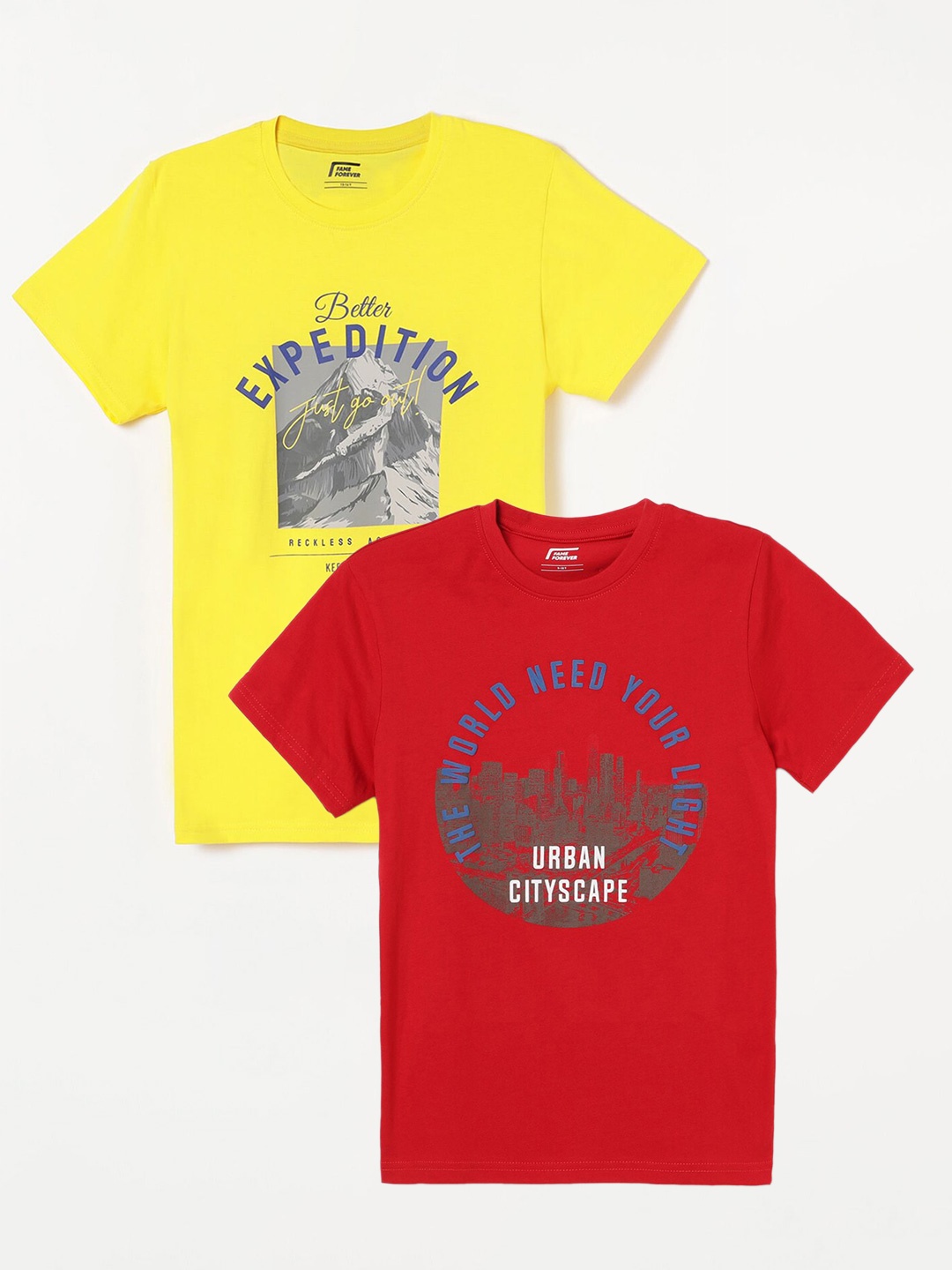 

Fame Forever by Lifestyle Boys Pack Of 2 Printed Pure Cotton T-Shirts, Red