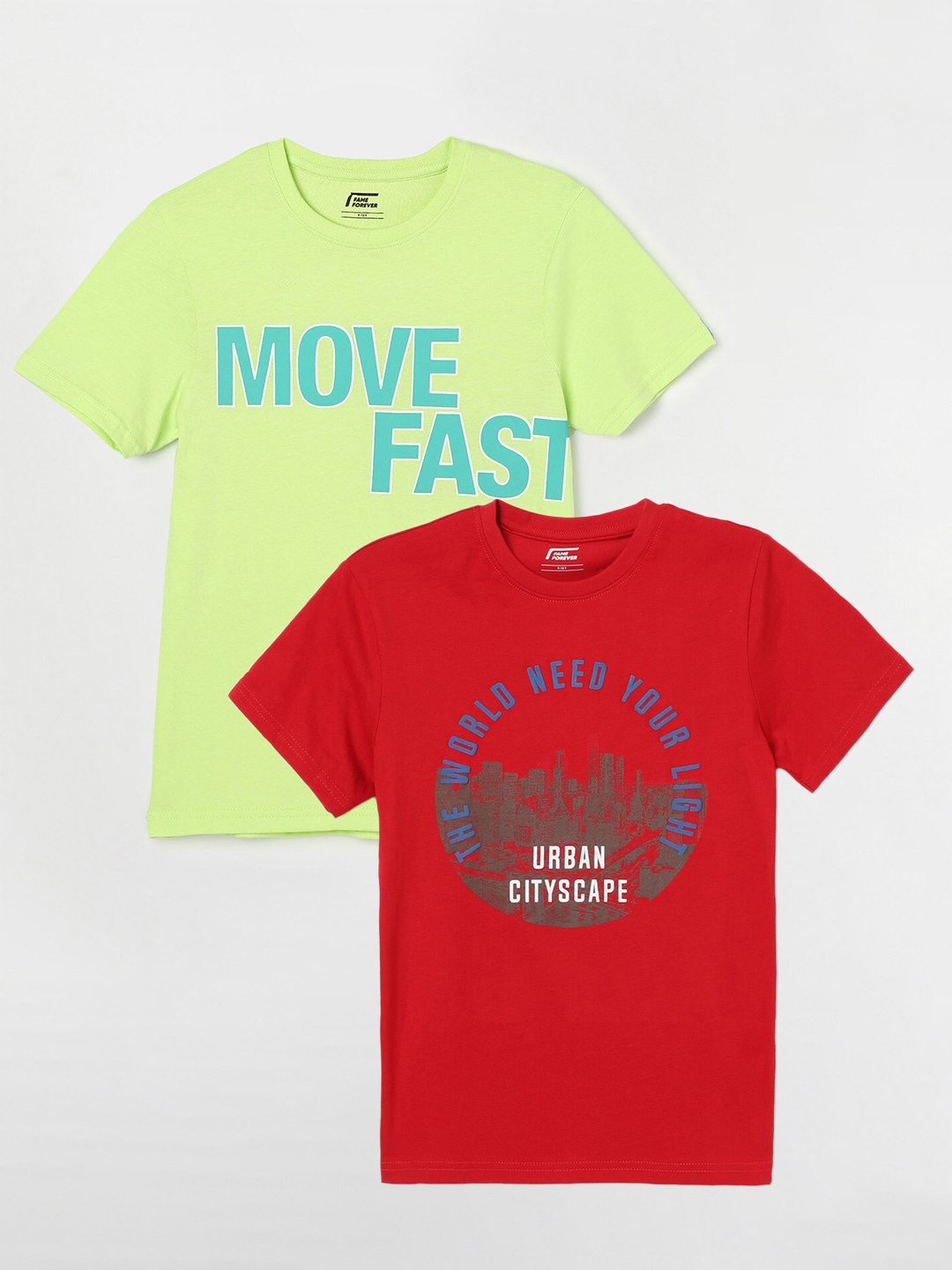 

Fame Forever by Lifestyle Boys Pack Of 2 Typography Printed Cotton T-Shirts, Red