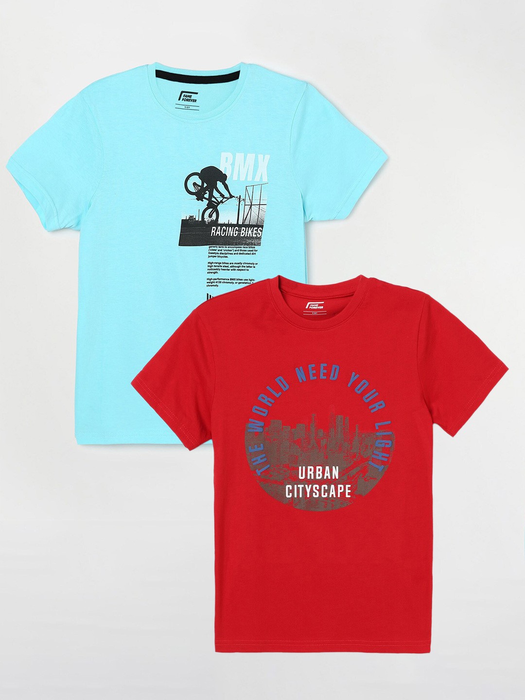

Fame Forever by Lifestyle Boys Pack Of 2 Typography Printed Cotton T-Shirts, Red