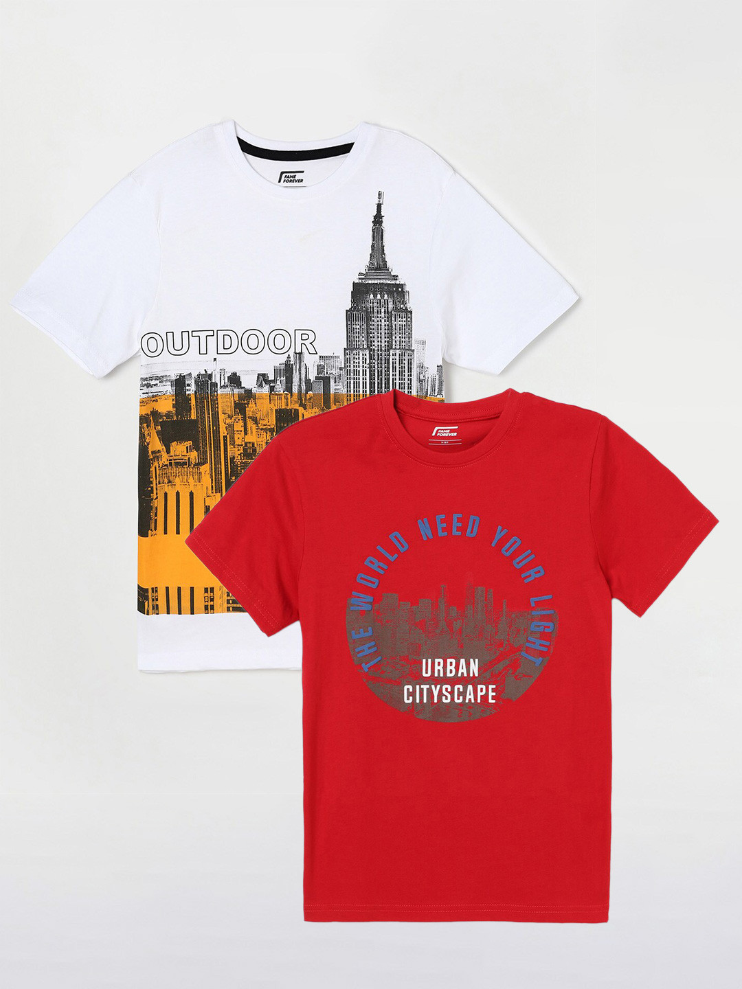 

Fame Forever by Lifestyle Boys Pack Of 2 Printed Pure Cotton T-Shirts, Red