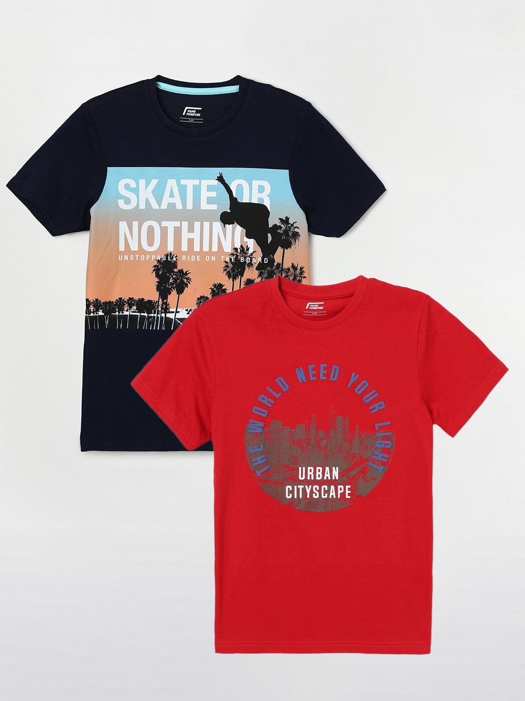 

Fame Forever by Lifestyle Boys Pack Of 2 Printed Cotton T-Shirts, Red