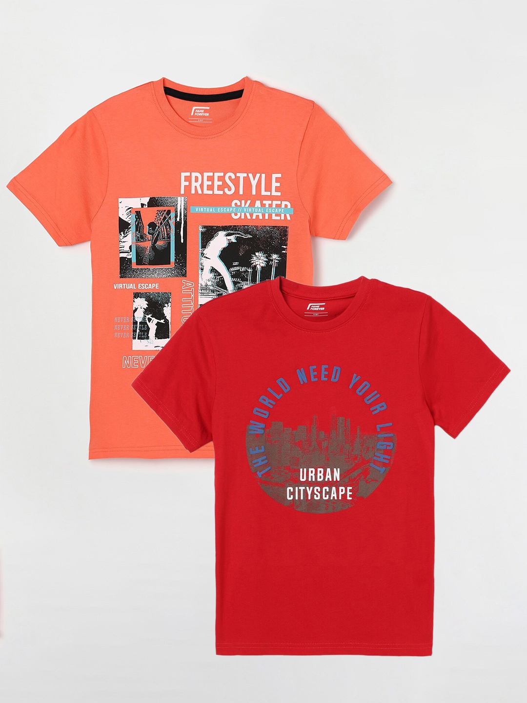 

Fame Forever by Lifestyle Boys Pack Of 2 Printed Cotton T-Shirts, Red