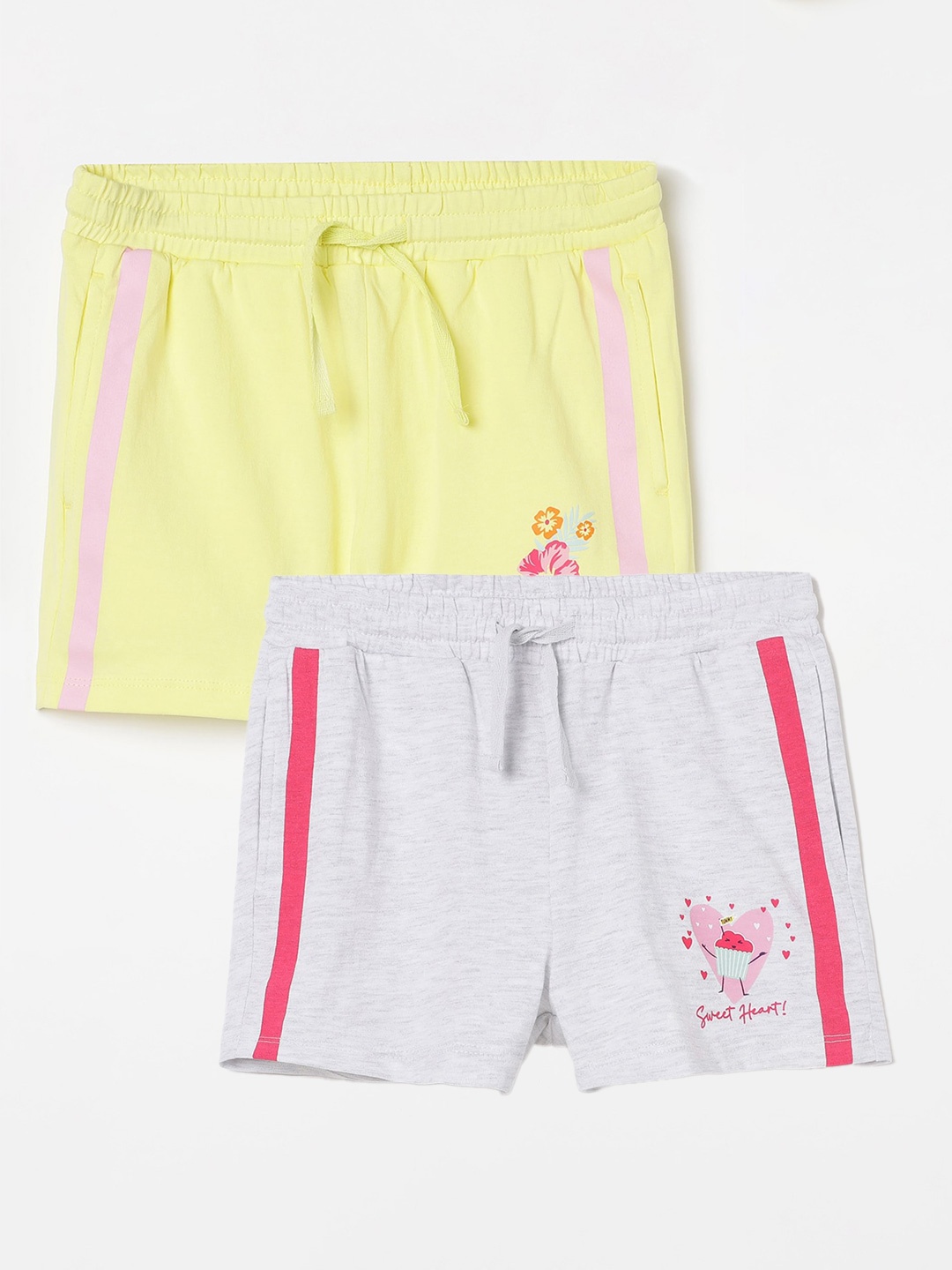 

Fame Forever by Lifestyle Girls Pack Of 2 Printed Mid-Rise Cotton Shorts, Grey melange