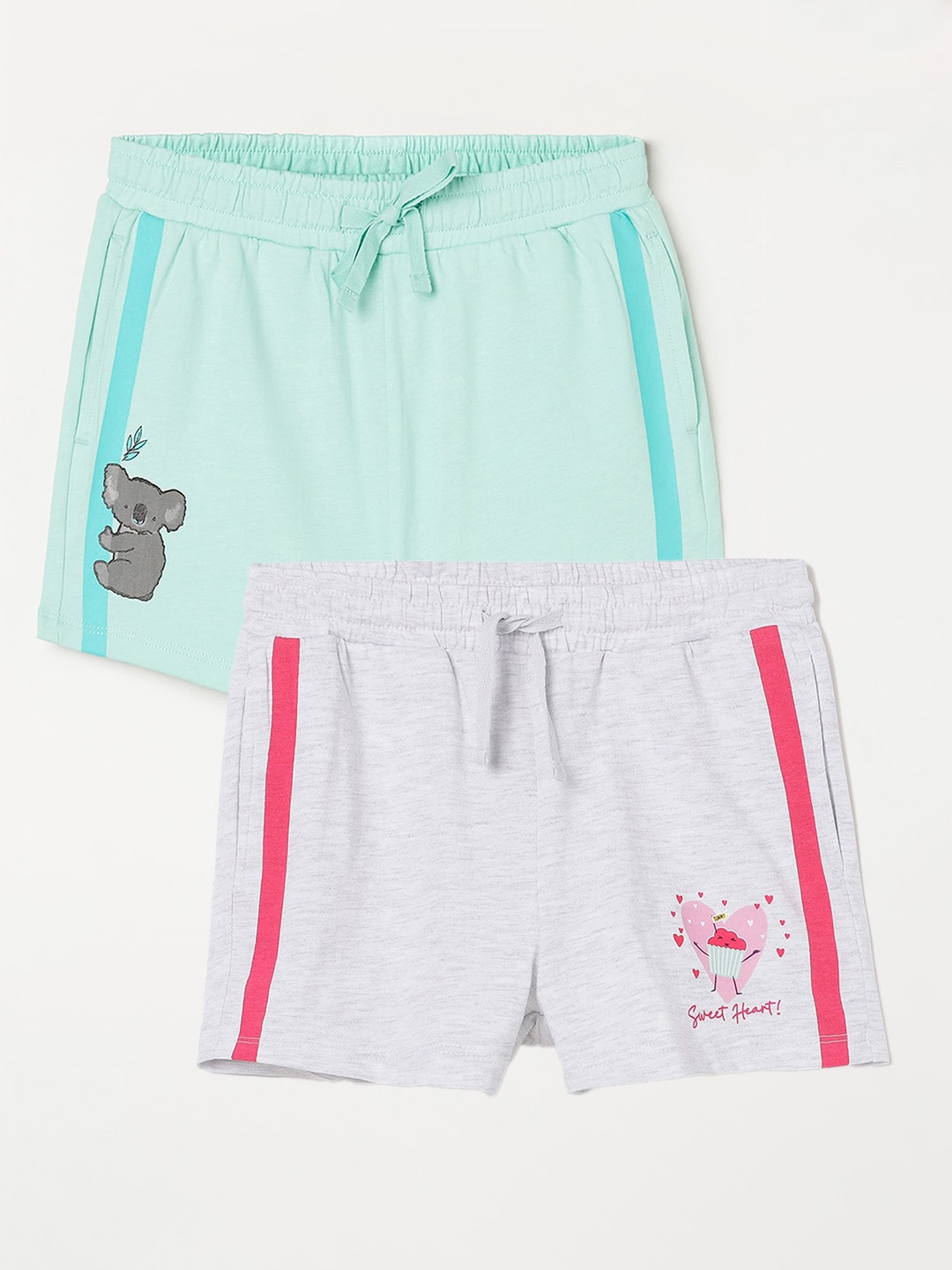 

Fame Forever by Lifestyle Girls Pack Of 2 Printed Mid-Rise Cotton Shorts, Grey melange