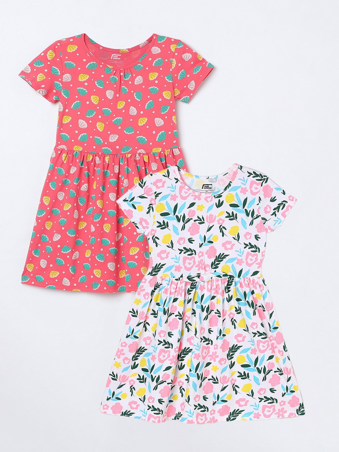 

Fame Forever by Lifestyle Girls Pack Of 2 Printed Pure Cotton Fit & Flare Dresses, White