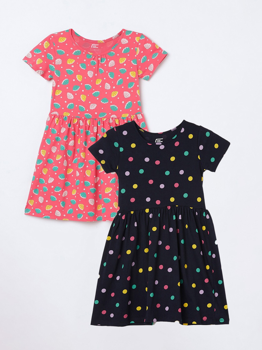 

Fame Forever by Lifestyle Girls Pack Of 2 Printed Cotton Fit & Flare Dresses, Navy blue