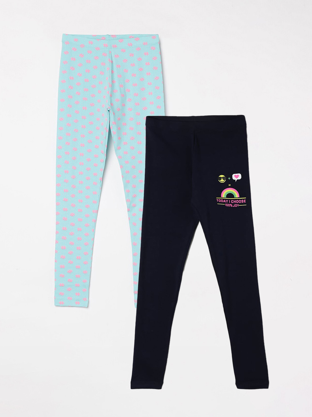 

Fame Forever by Lifestyle Girls Pack Of 2 Printed Ankle-Length Cotton Leggings, Navy blue