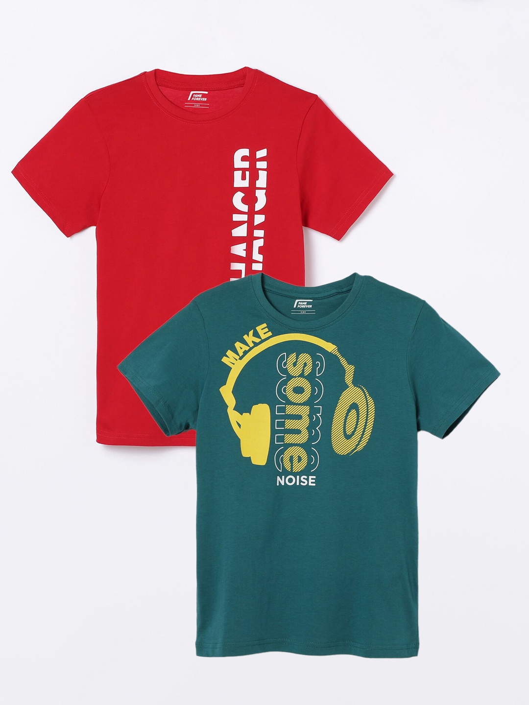 

Fame Forever by Lifestyle Boys Pack Of 2 Typography Printed Cotton T-Shirts, Teal