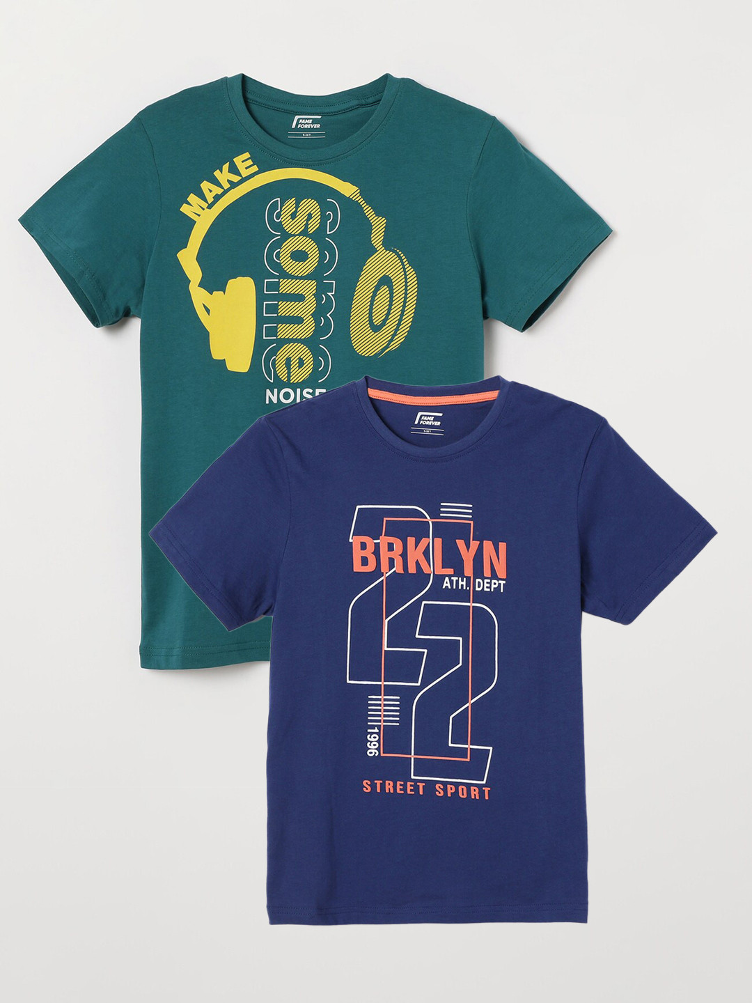 

Fame Forever by Lifestyle Boys Pack Of 2 Typography Printed Cotton T-Shirts, Blue