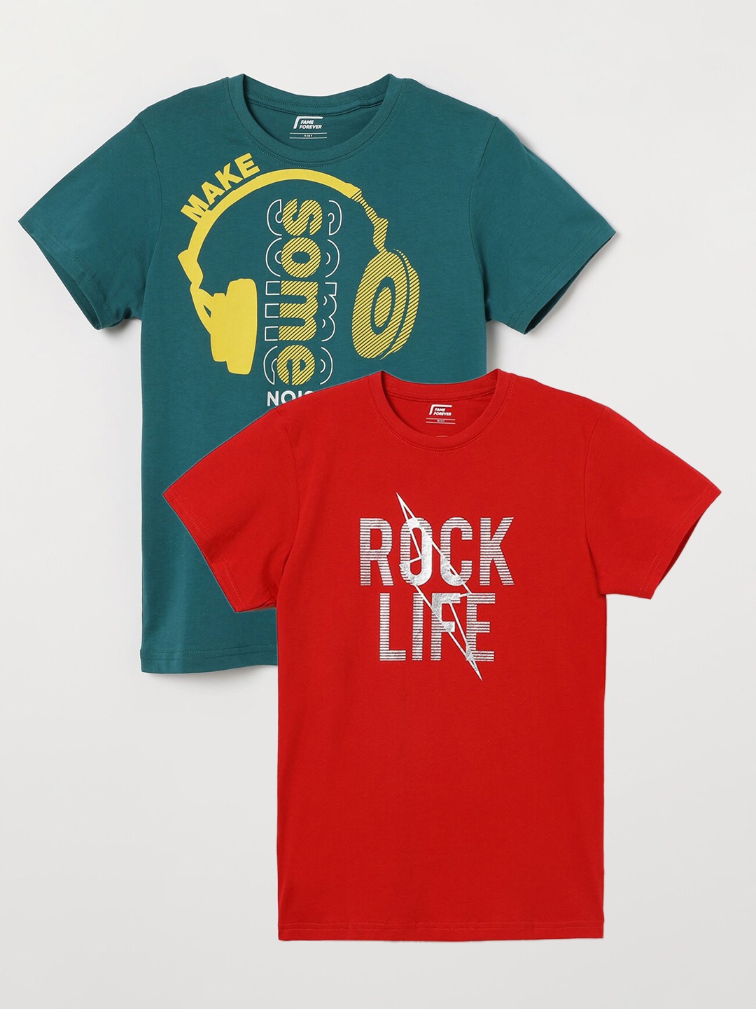 

Fame Forever by Lifestyle Boys Pack Of 2 Typography Printed Cotton T-Shirts, Red