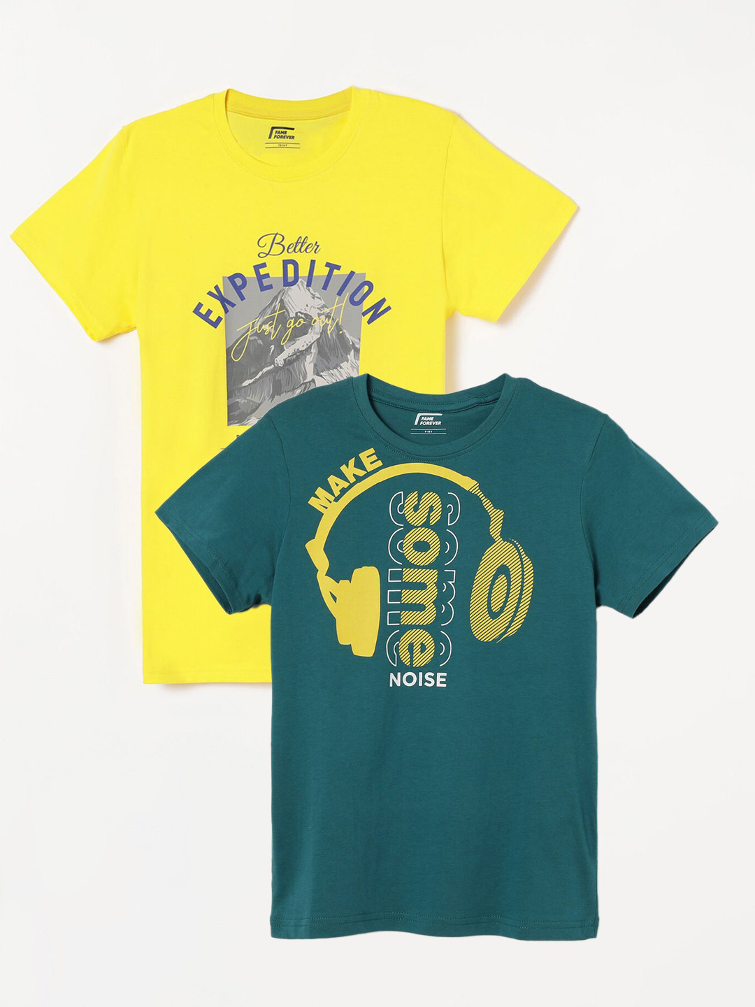 

Fame Forever by Lifestyle Boys Pack Of 2 Typography Printed Cotton T-Shirts, Teal