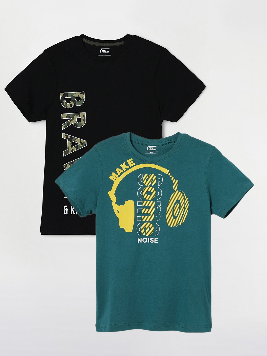 

Fame Forever by Lifestyle Boys Pack Of 2 Typography Printed Cotton T-Shirts, Teal