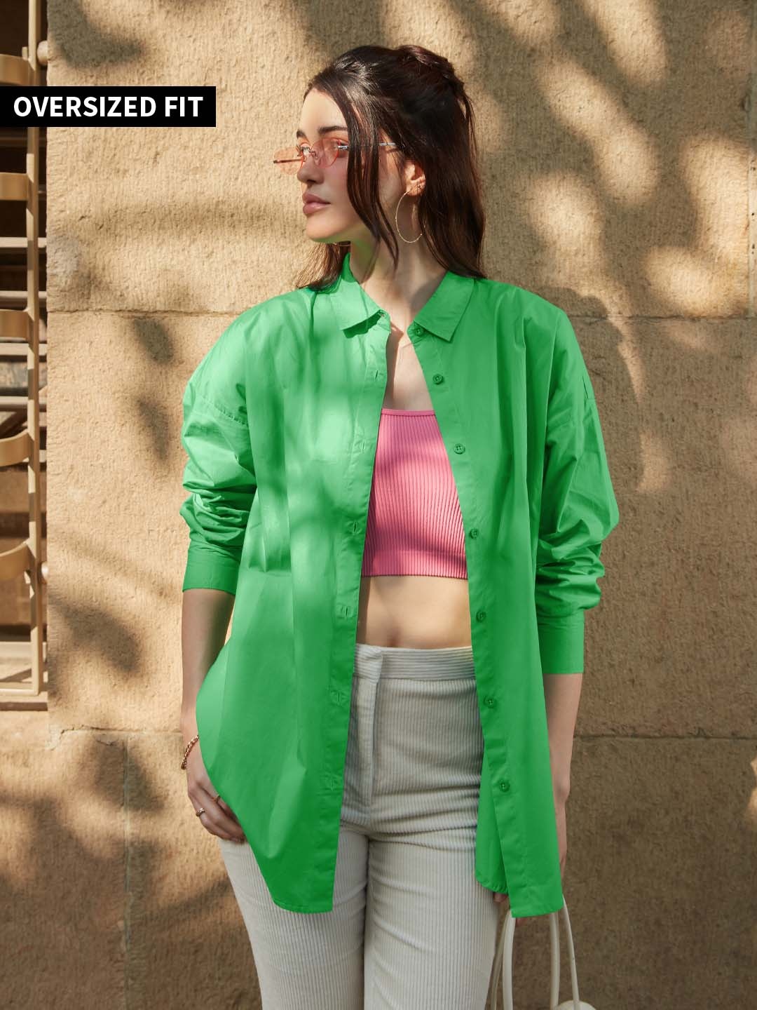 

The Souled Store Relaxed Boxy Cotton Casual Shirt, Green