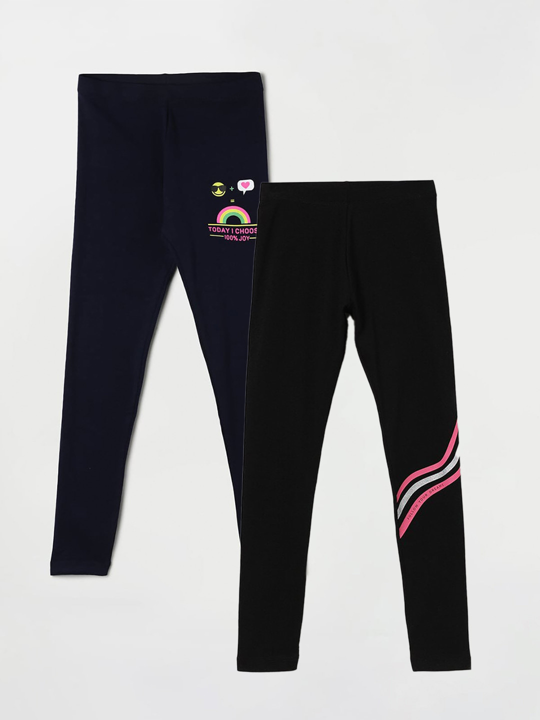 

Fame Forever by Lifestyle Girls Pack Of 2 Printed Ankle-Length Cotton Leggings, Black