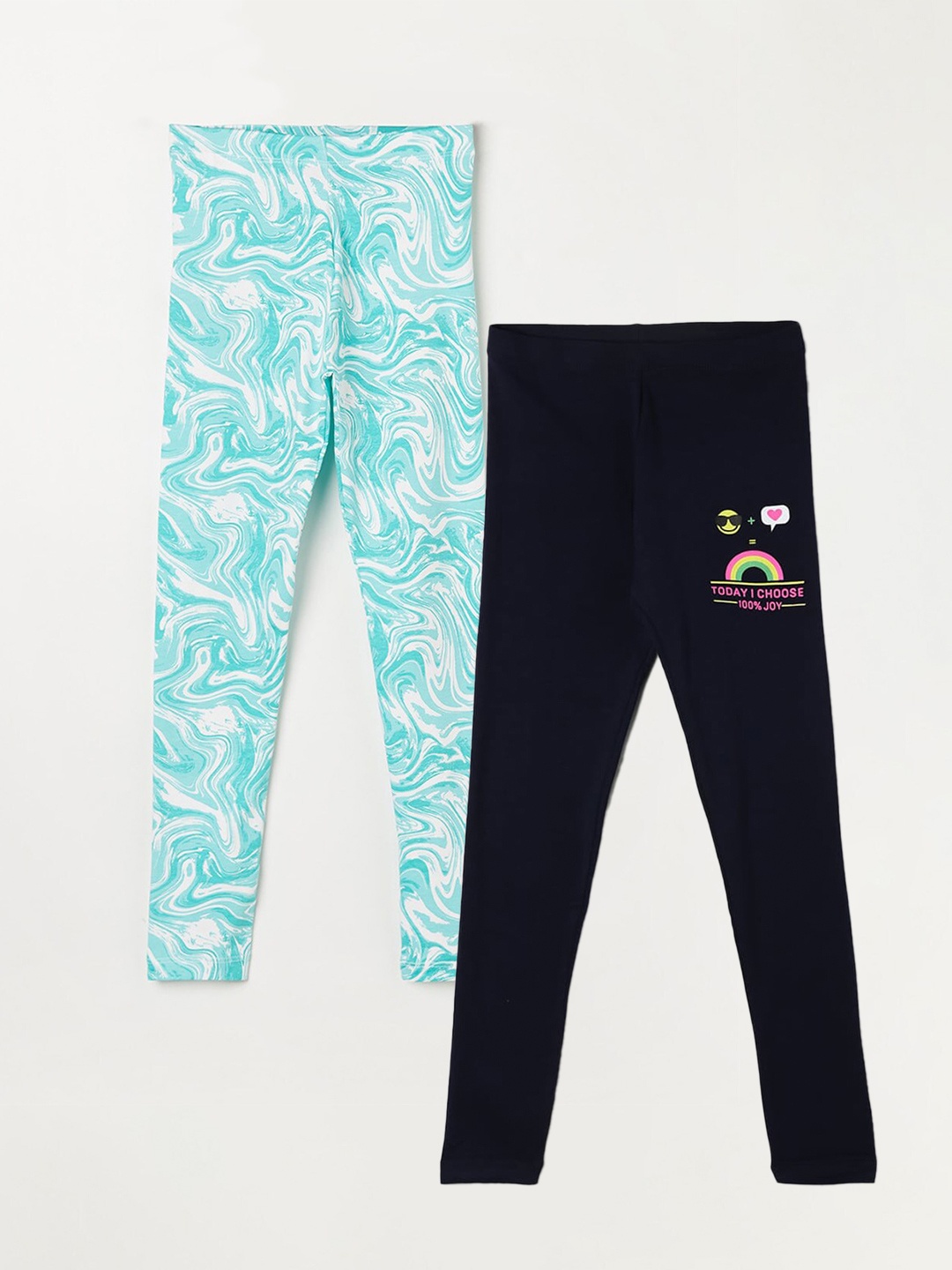 

Fame Forever by Lifestyle Girls Pack Of 2 Printed Ankle-Length Leggings, Navy blue