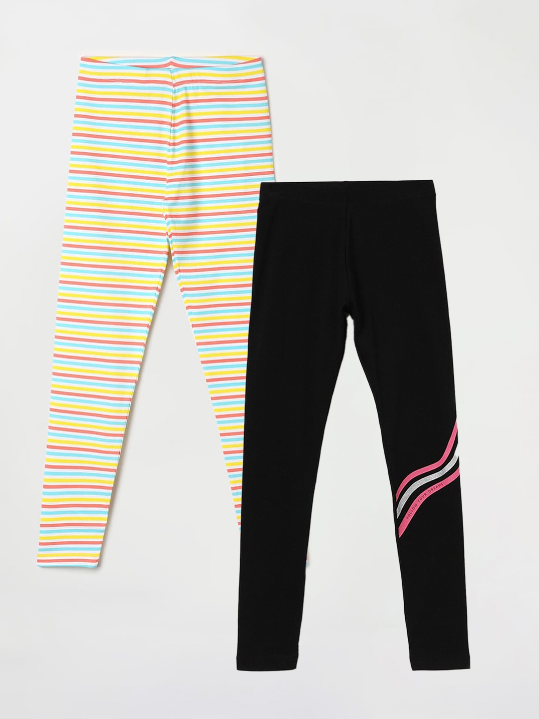 

Fame Forever by Lifestyle Girls Pack Of 2 Ankle-Length Cotton Leggings, Black