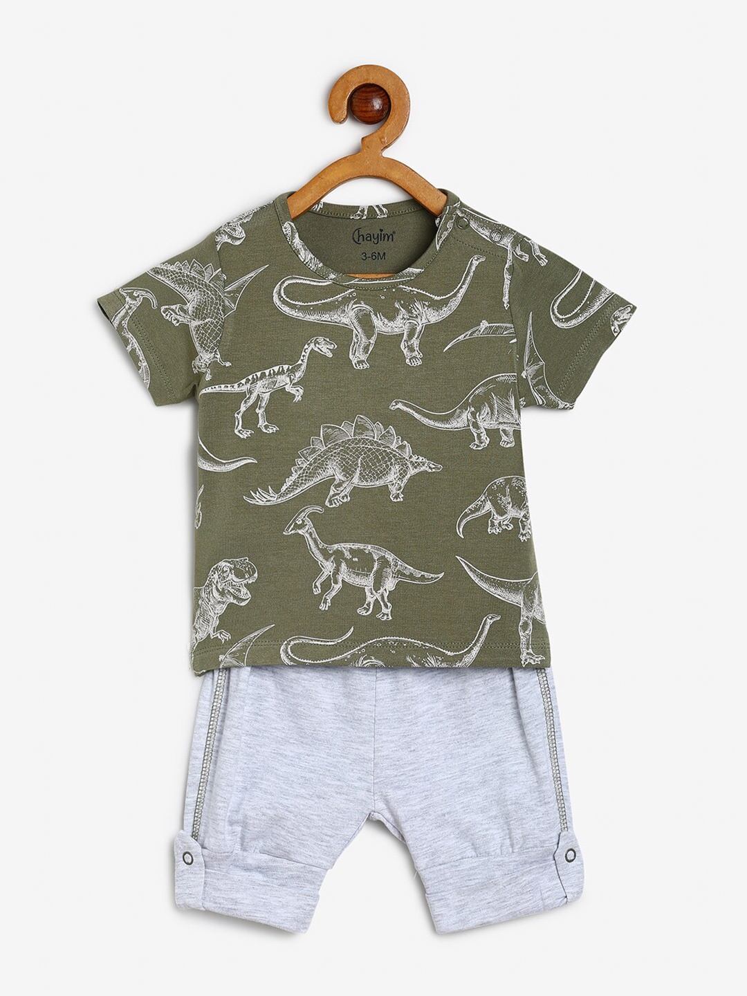 

CHAYIM Unisex Kids Conversational Printed T-shirt with Shorts, Olive