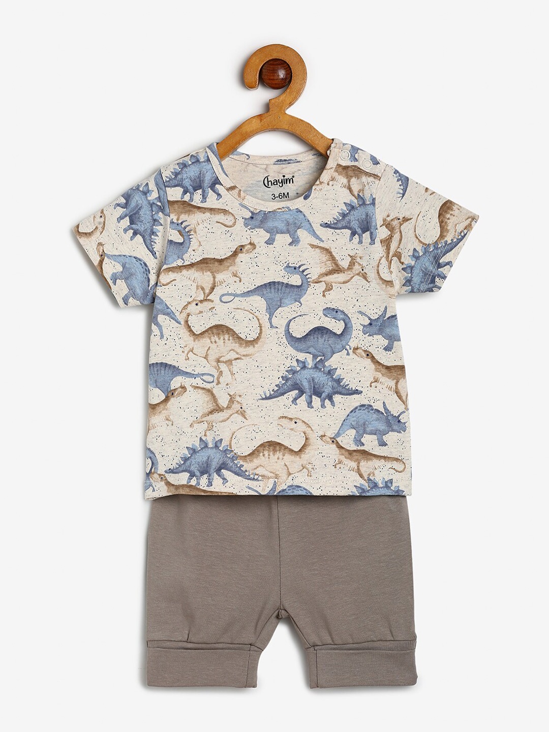 

CHAYIM Unisex Kids Conversational Printed T-shirt with Shorts, Beige