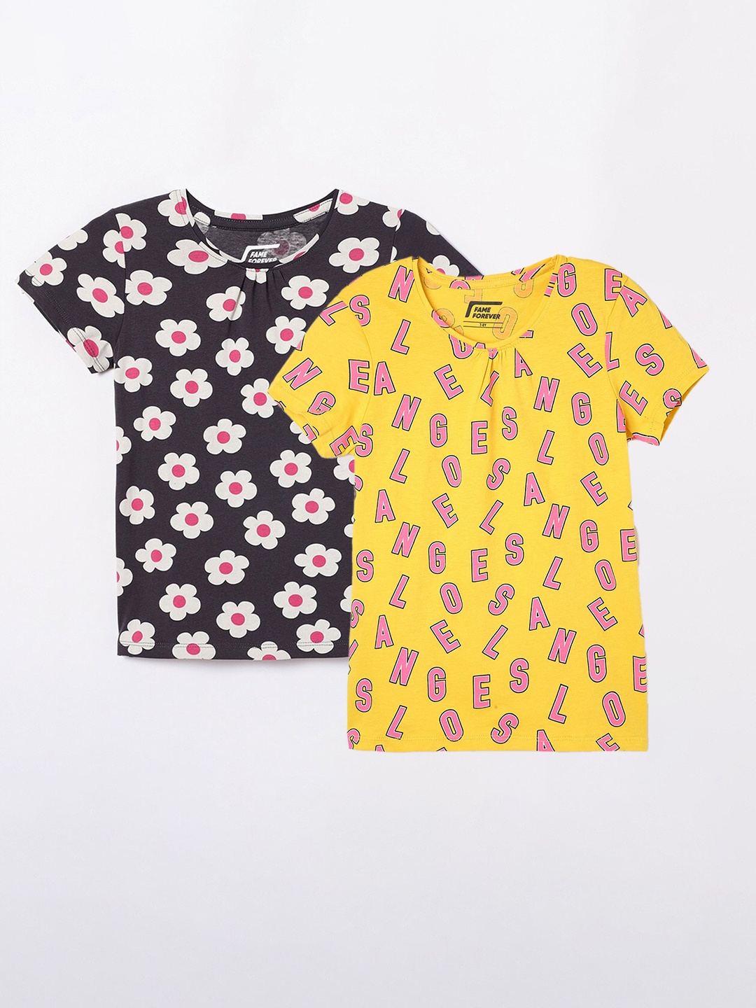 

Fame Forever by Lifestyle Girls Pack Of 2 Printed Cotton T-Shirts, Yellow