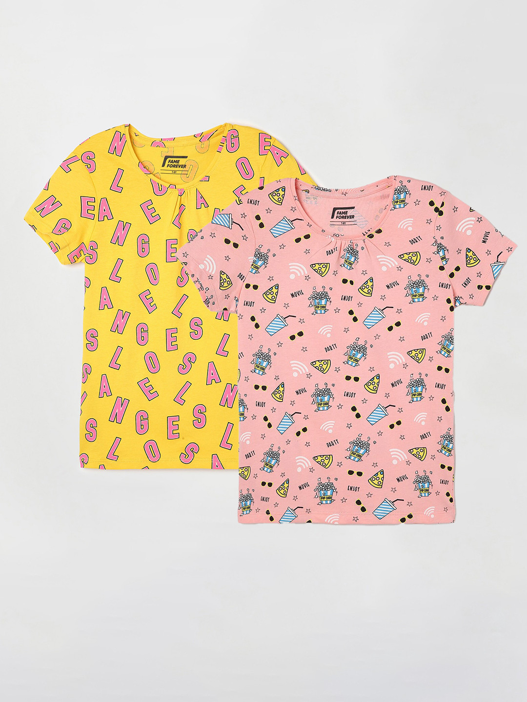 

Fame Forever by Lifestyle Girls Pack Of 2 Printed Cotton T-Shirts, Peach
