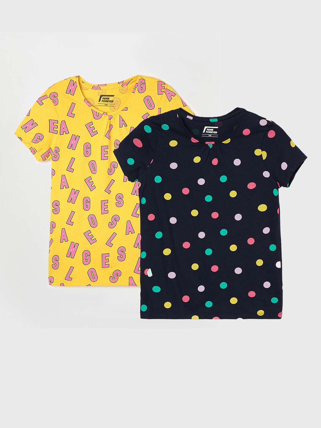 

Fame Forever by Lifestyle Girls Pack Of 2 Printed Cotton T-Shirts, Navy blue
