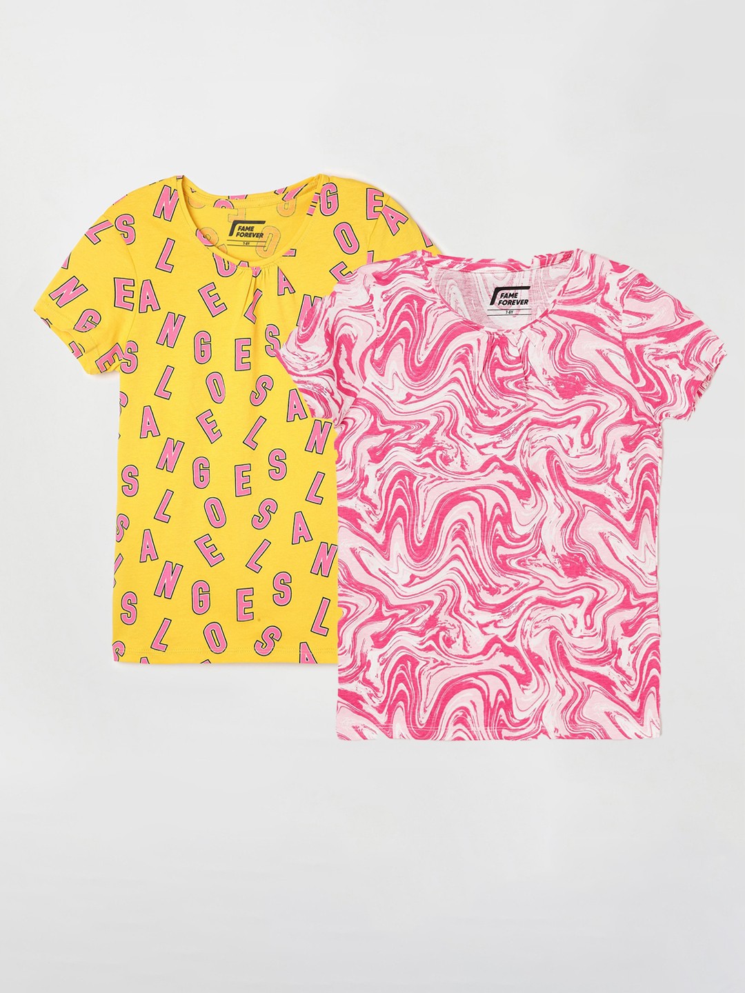 

Fame Forever by Lifestyle Girls Pack Of 2 Printed Cotton T-Shirts, Pink