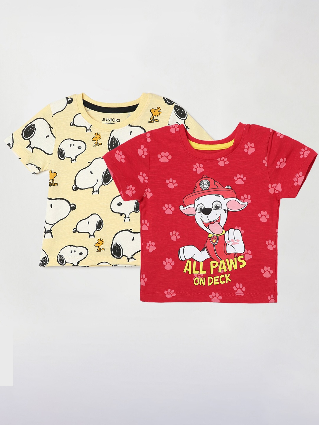 

Juniors by Lifestyle Boys Pack Of 2 Paw Petrol & Snoopy Printed Cotton T-Shirts, Red