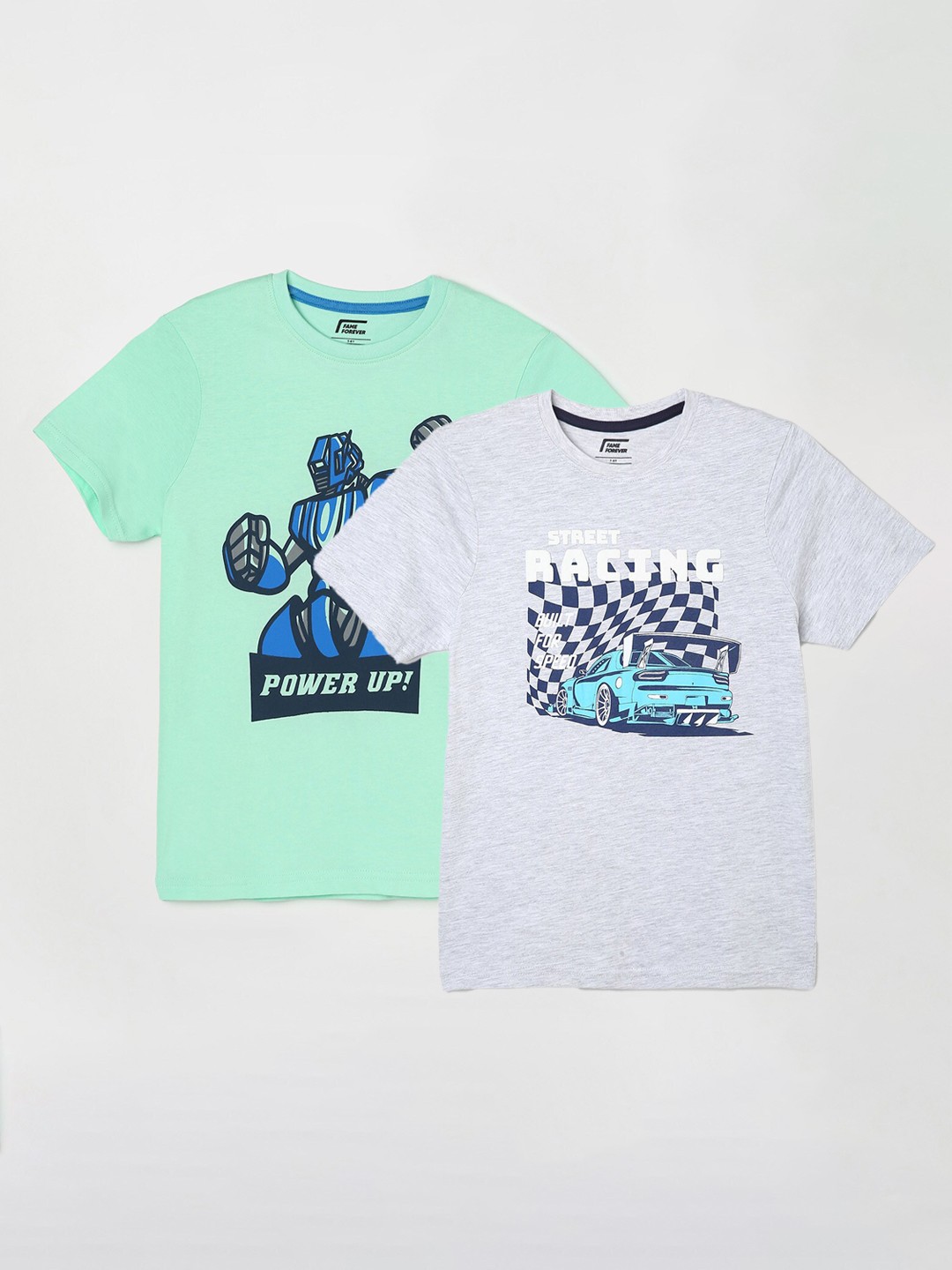 

Fame Forever by Lifestyle Boys Pack Of 2 Graphic Printed Cotton T-Shirts, Grey melange