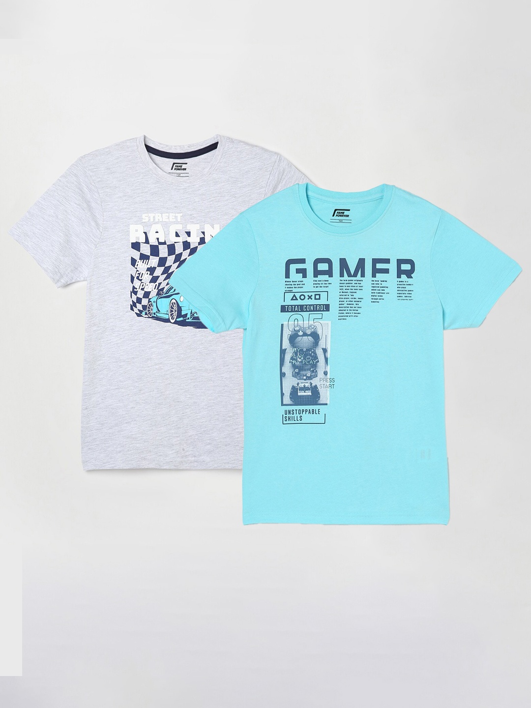 

Fame Forever by Lifestyle Boys Pack Of 2 Printed Cotton T-Shirts, Blue