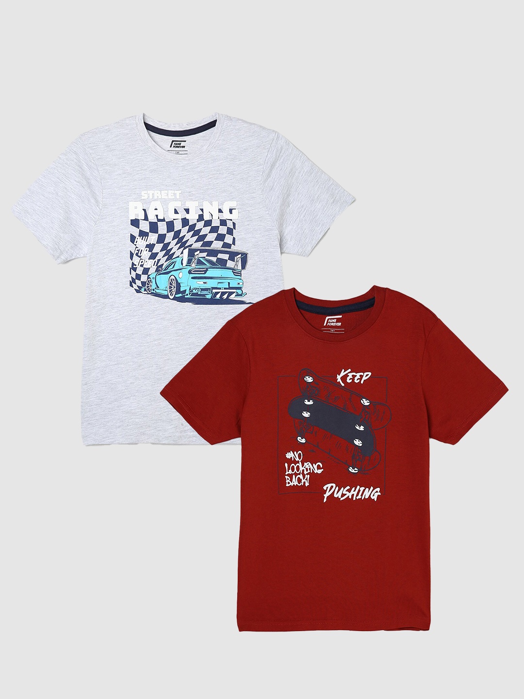 

Fame Forever by Lifestyle Boys Pack Of 2 Graphic Printed Cotton T-Shirts, Maroon