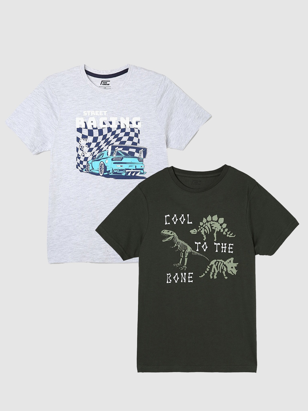 

Fame Forever by Lifestyle Boys Pack Of 2 Printed Cotton T-Shirts, Olive