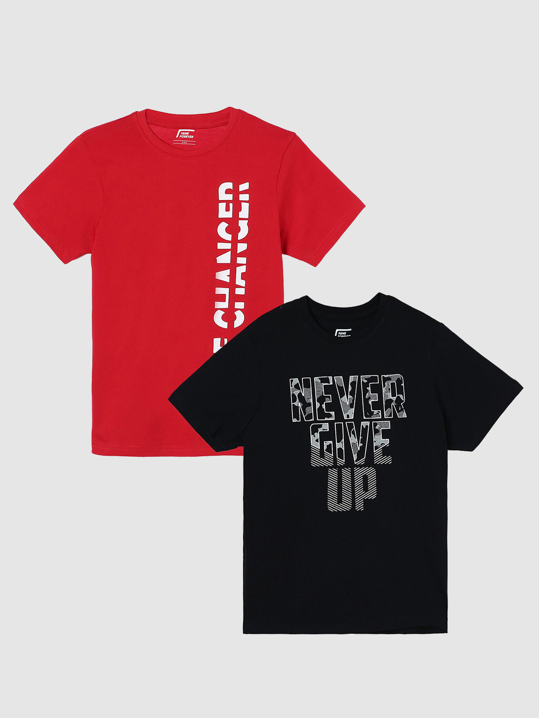 

Fame Forever by Lifestyle Boys Pack Of 2 Typography Printed Pure Cotton T-Shirts, Black