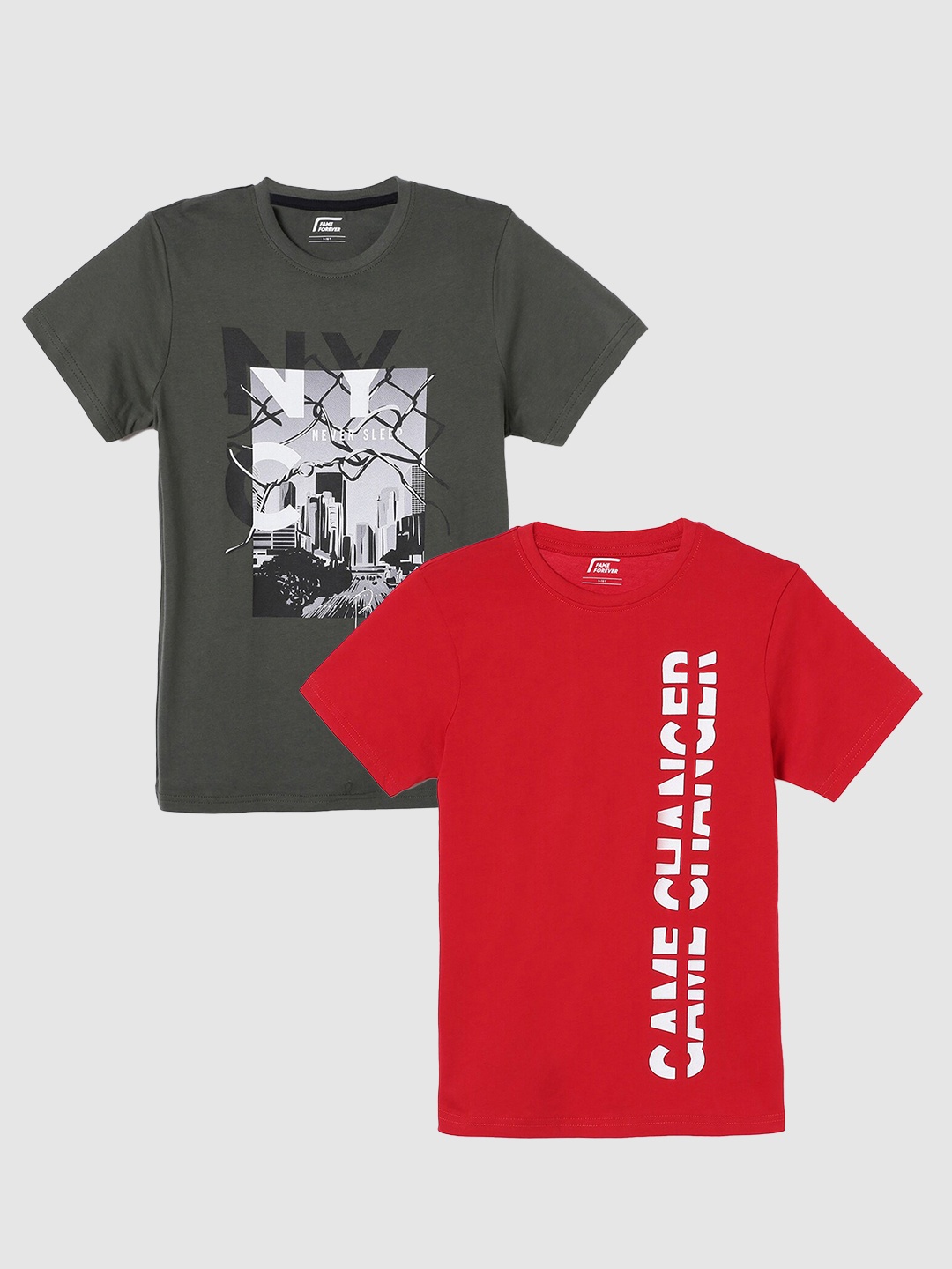 

Fame Forever by Lifestyle Boys Pack Of 2 Printed Pure Cotton T-Shirts, Red