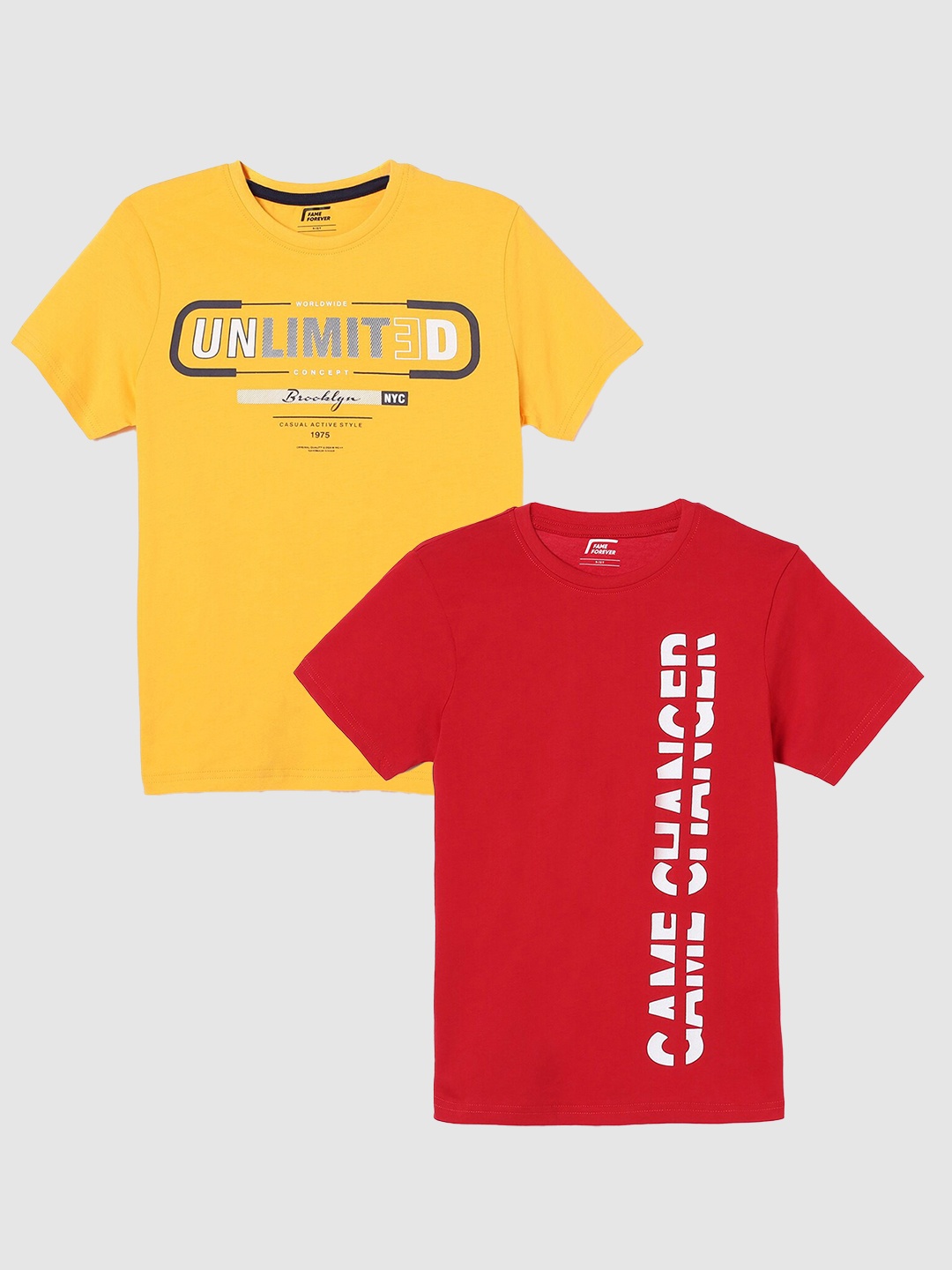 

Fame Forever by Lifestyle Boys Pack Of 2 Typography Printed Pure Cotton T-Shirts, Red