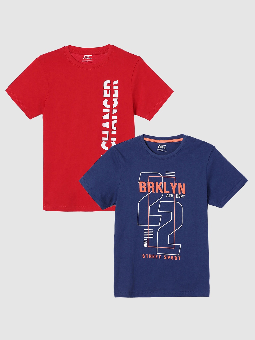 

Fame Forever by Lifestyle Boys Pack Of 2 Typography Printed Pure Cotton T-Shirts, Blue