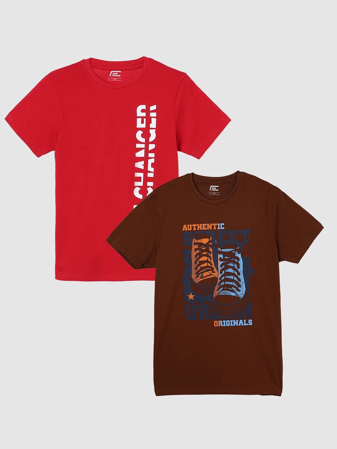 

Fame Forever by Lifestyle Boys Pack Of 2 Printed Pure Cotton T-Shirts, Brown