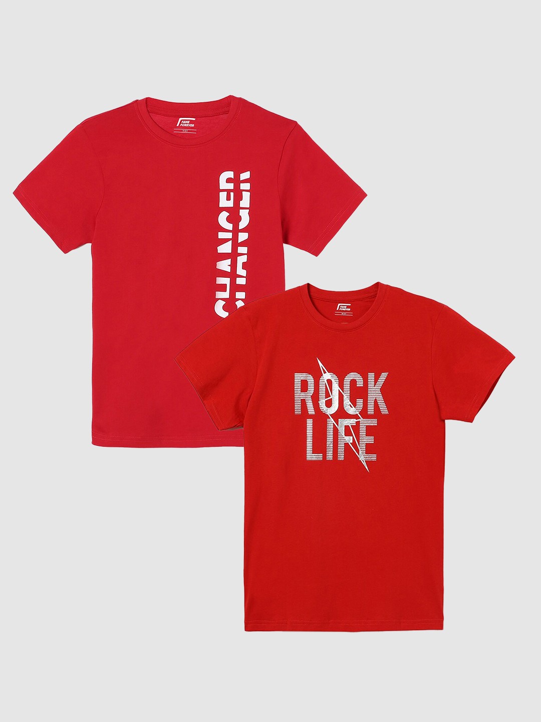 

Fame Forever by Lifestyle Boys Pack Of 2 Typography Printed Pure Cotton T-Shirts, Red