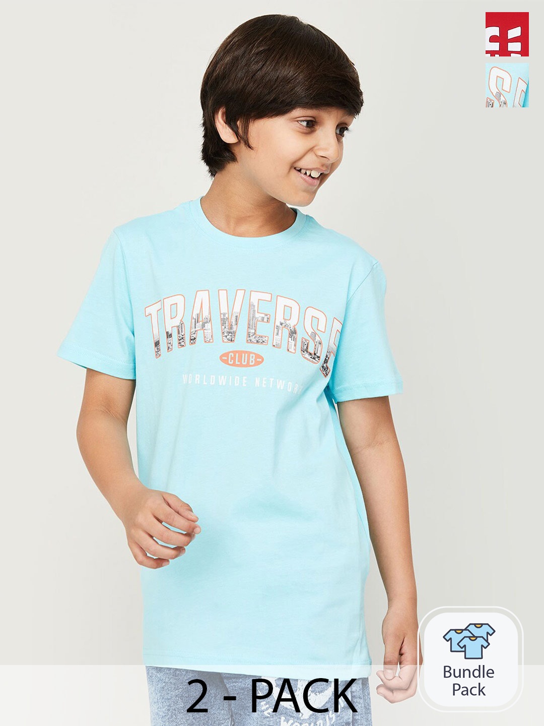 

Fame Forever by Lifestyle Boys Pack Of 2 Typography Printed Pure Cotton T-Shirts, Blue