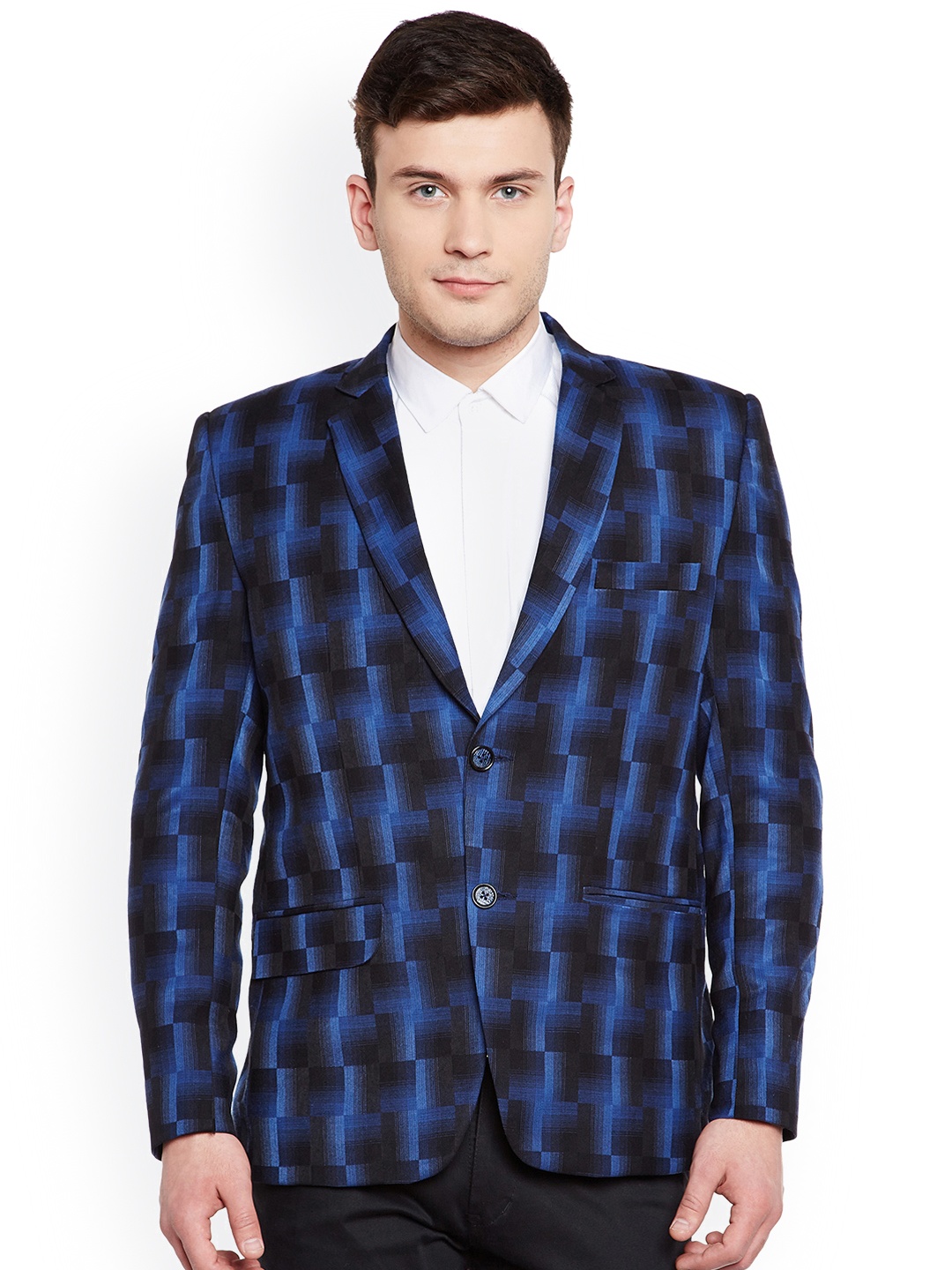 

Wintage Blue & Black Checked Single-Breasted Tailored Fit Party Blazer