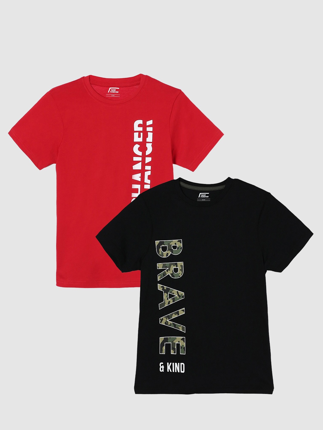 

Fame Forever by Lifestyle Boys Pack Of 2 Typography Printed Cotton T-Shirts, Red