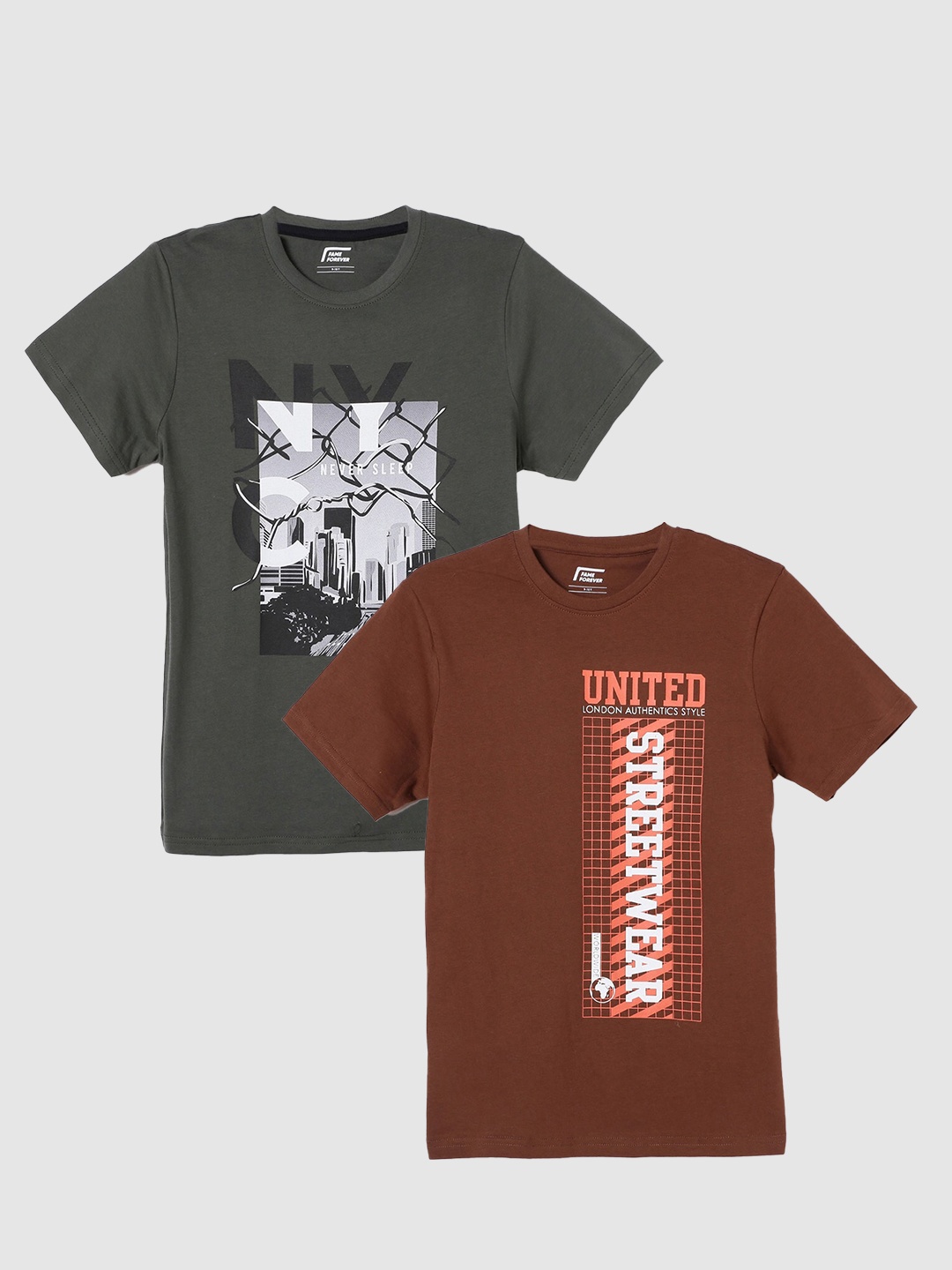 

Fame Forever by Lifestyle Boys Pack Of 2 Printed Pure Cotton T-Shirts, Brown