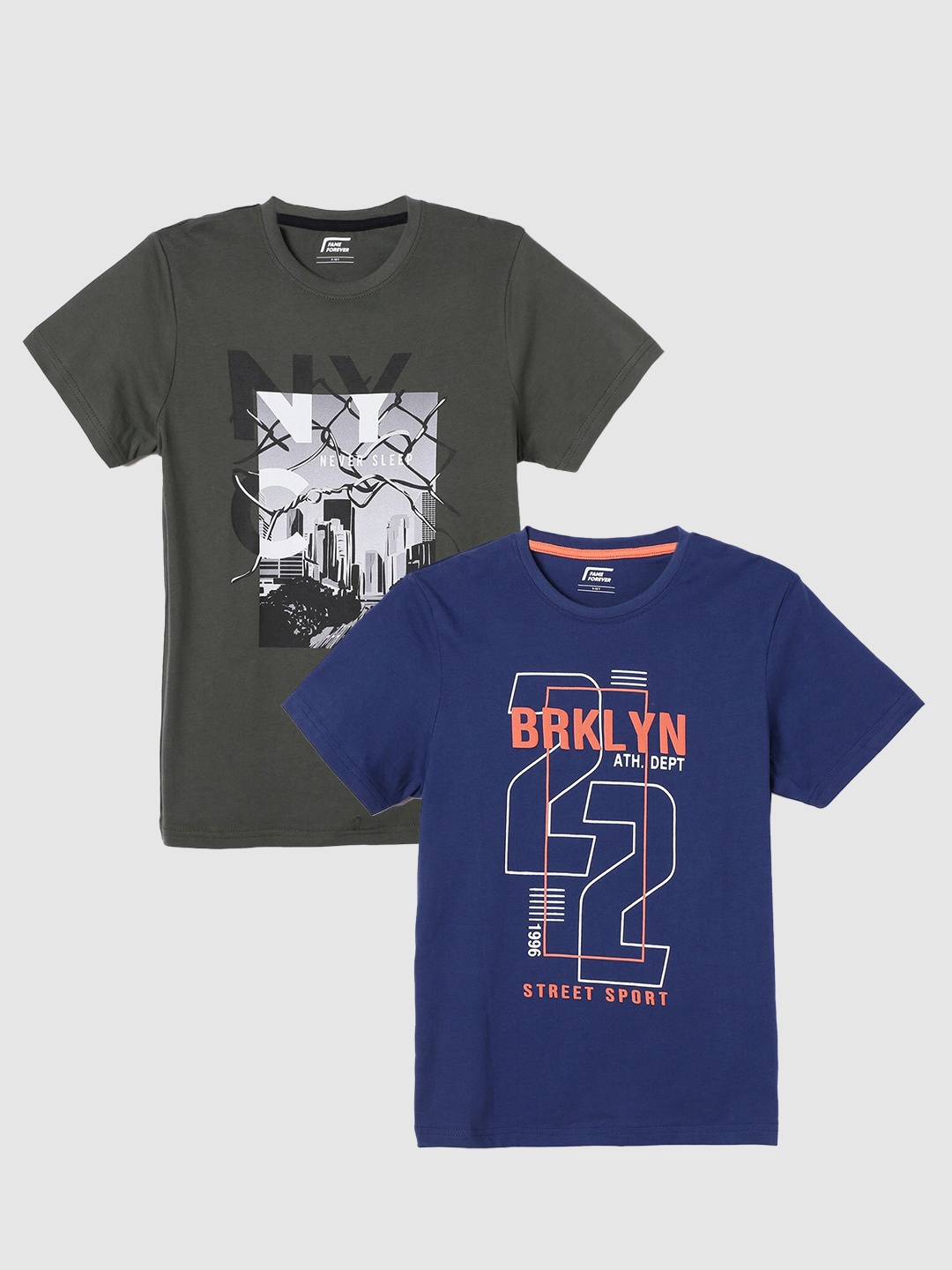 

Fame Forever by Lifestyle Boys Pack Of 2 Printed Pure Cotton T-Shirts, Blue