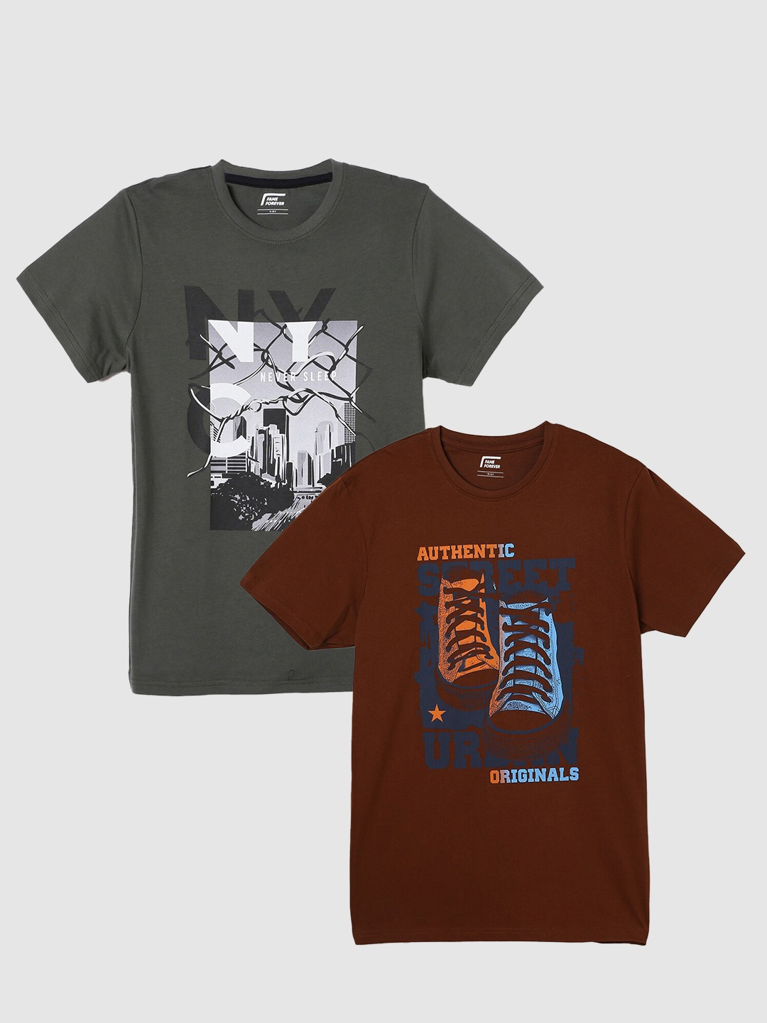 

Fame Forever by Lifestyle Boys Pack Of 2 Graphic Printed Pure Cotton T-Shirts, Maroon
