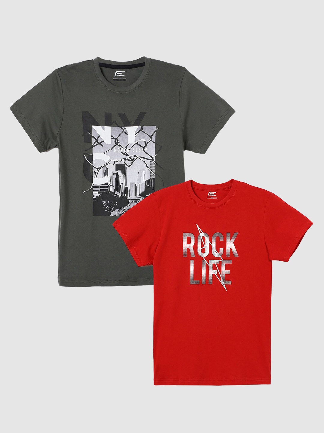 

Fame Forever by Lifestyle Boys Pack Of 2 Printed Pure Cotton T-Shirts, Red
