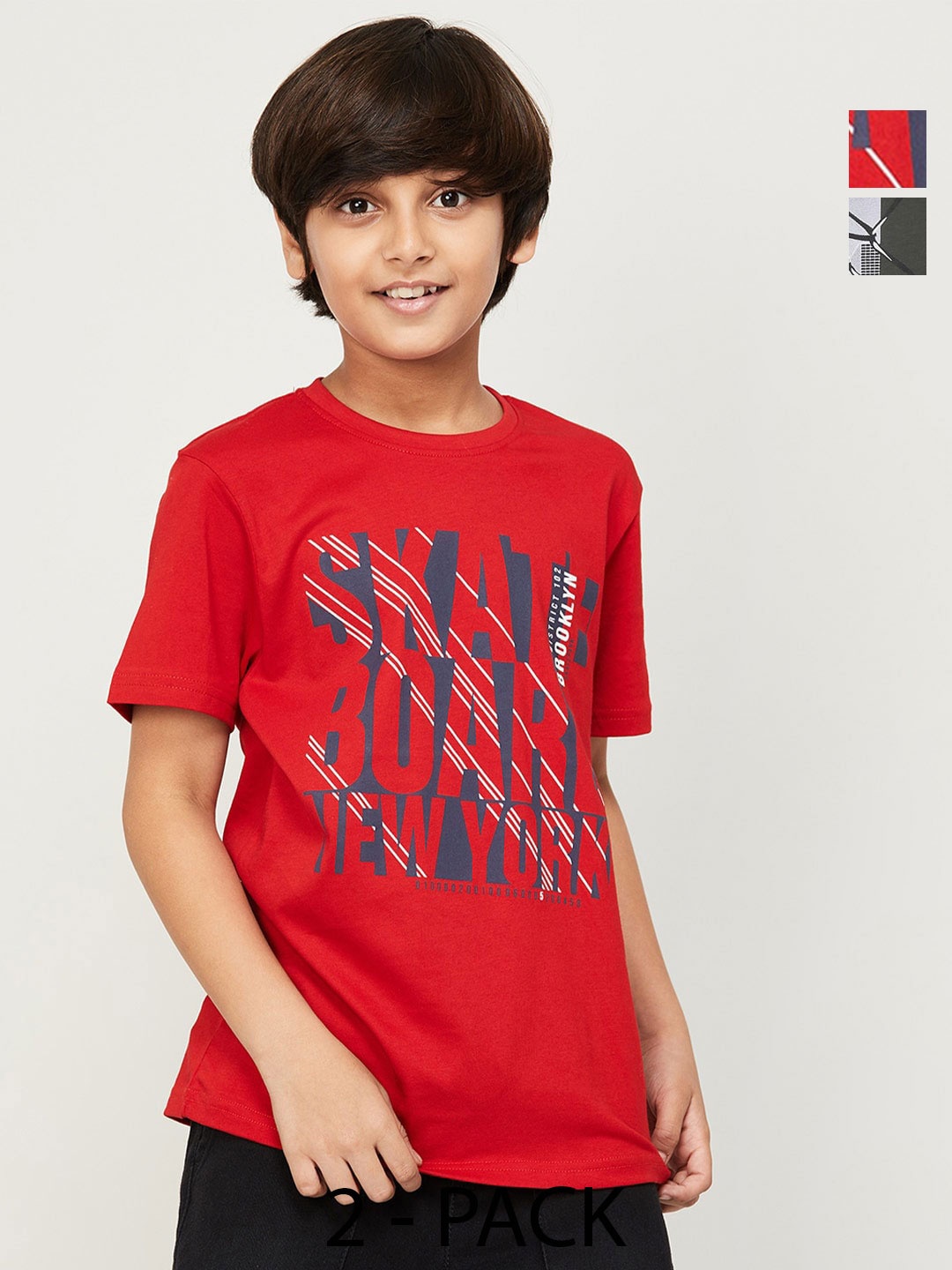 

Fame Forever by Lifestyle Boys Pack Of 2 Printed Pure Cotton T-Shirts, Red