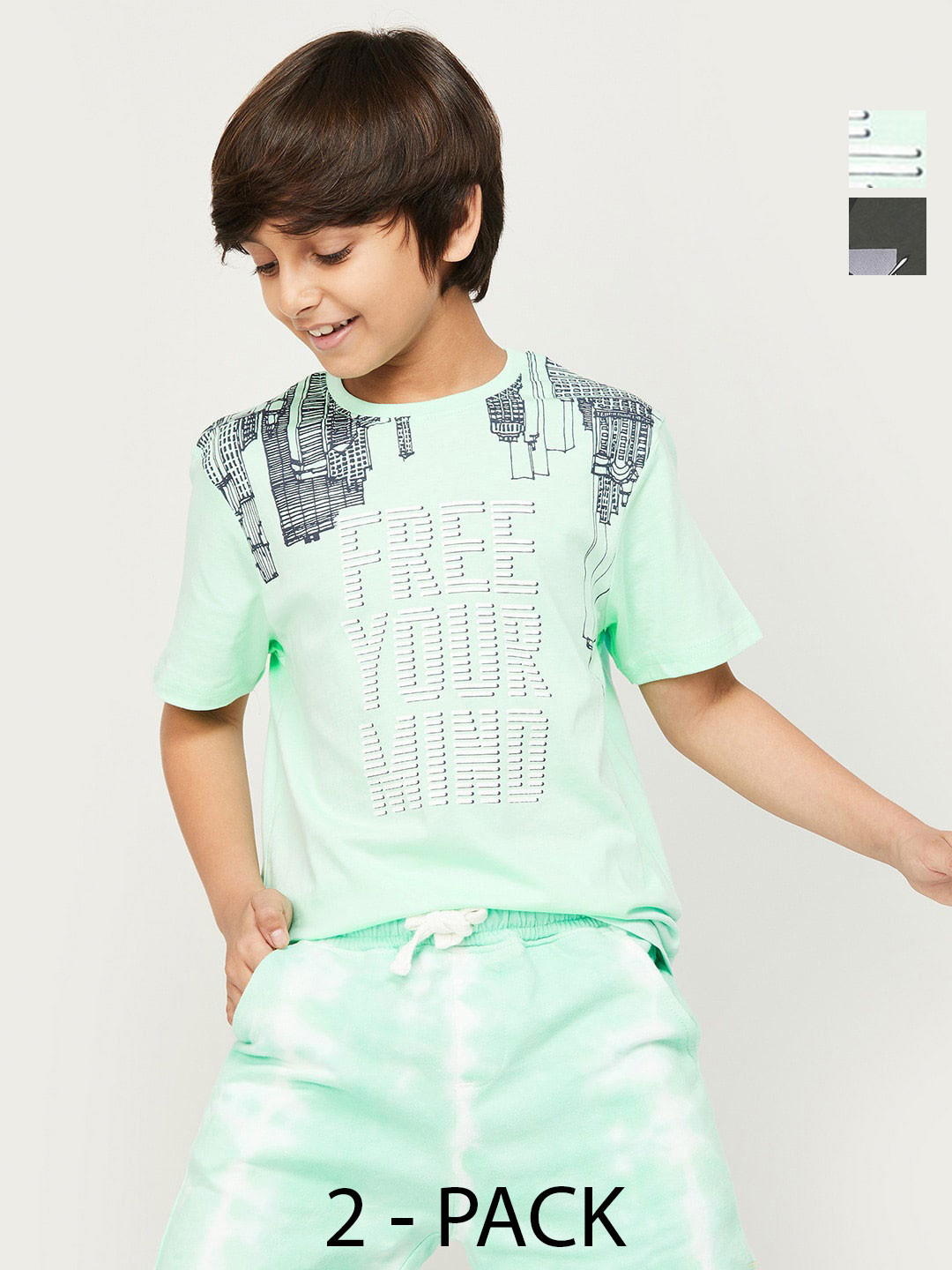 

Fame Forever by Lifestyle Boys Pack Of 2 Printed Pure Cotton T-Shirts, Sea green