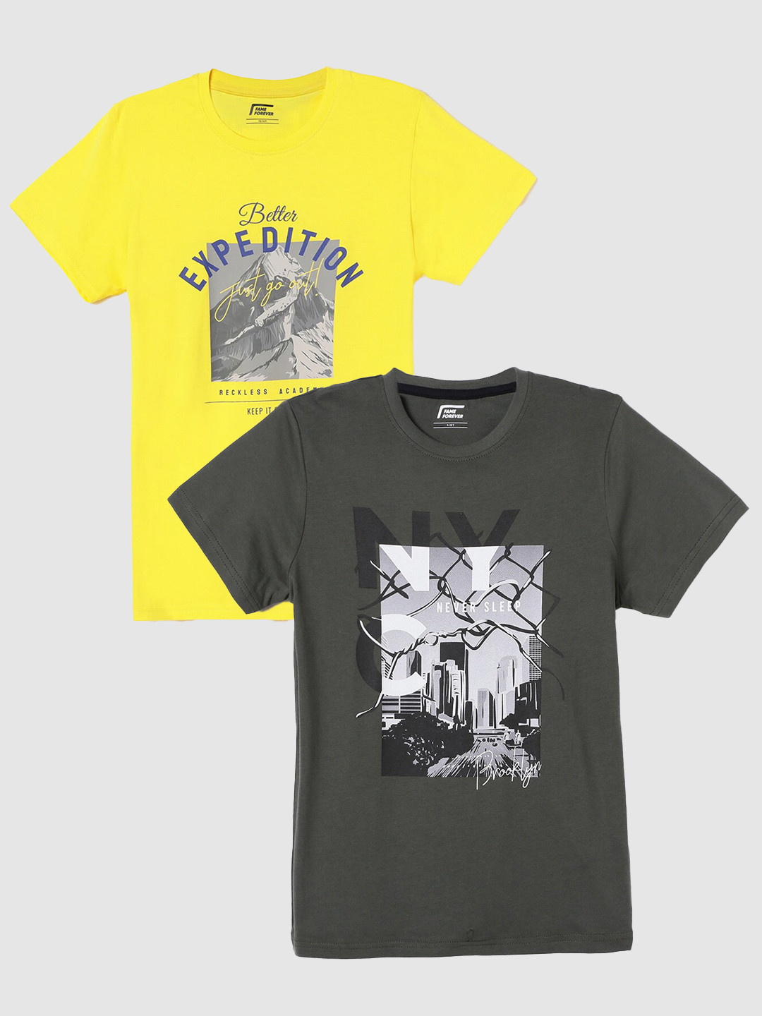 

Fame Forever by Lifestyle Boys Pack Of 2 Printed Pure Cotton T-Shirts, Olive
